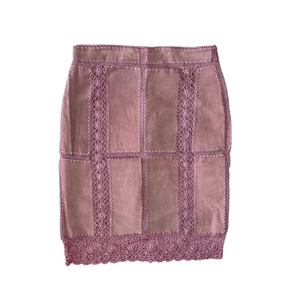 IDI Light Pink Y2K Suede Crochet Patchwork Mini Skirt Medium